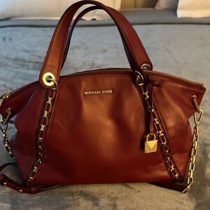 Michael Kors leather Maroon Shoulder Bag with Gold Accents.